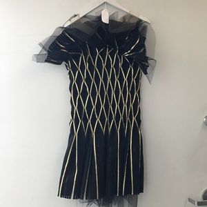Black and gold tulle mini dress